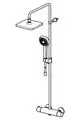 HANSAMICRA Duscharmatur mit einer Rain Shower Kopf- und Handbrause in minimalistischen Design, montiert an einer vertikalen Stange für Wandinstallation.